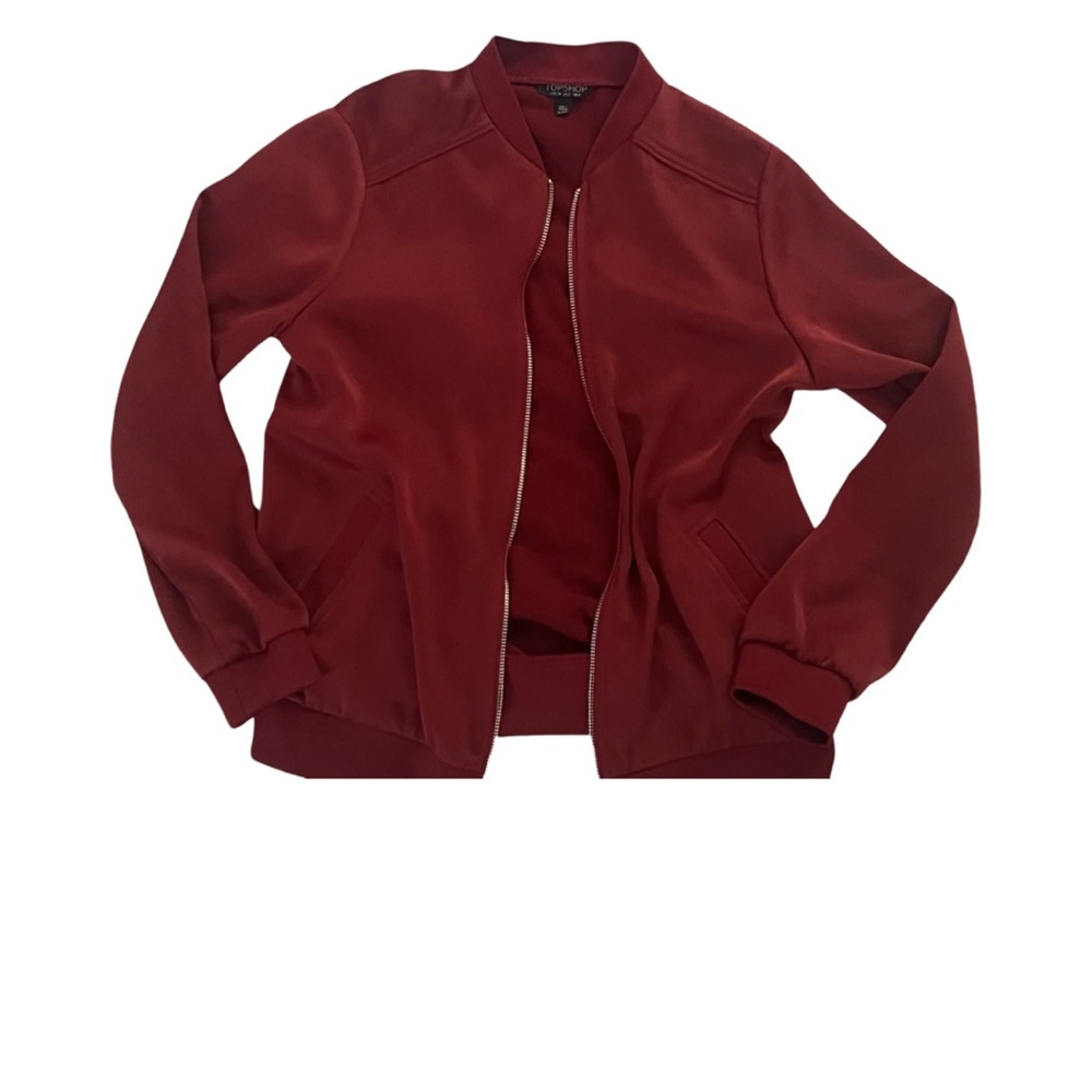 Topshop Wine Colored Satin Bomber Jacket